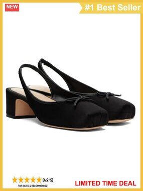 Satin Ballet Mary Jane Slingback Pumps Square Toe Chunky Heel Shoes